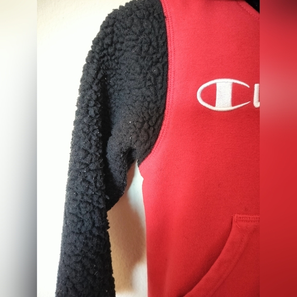Champion pullover hooded hoodie sweatshirt boys toddler size 5 red black sherpa - Picture 2 of 5